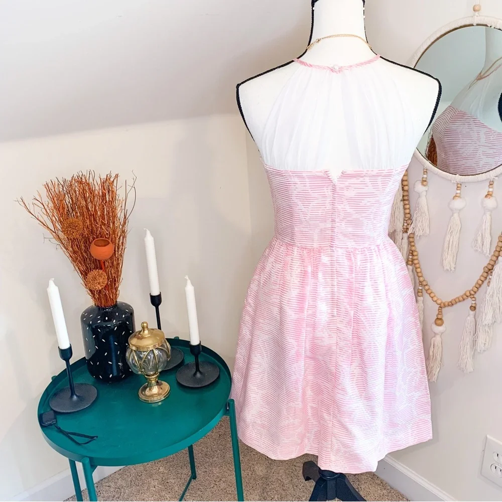 Lilly Pulitzer Kailey Halter Pink White Floral Striped Chiffon Dress - Picture 6 of 9